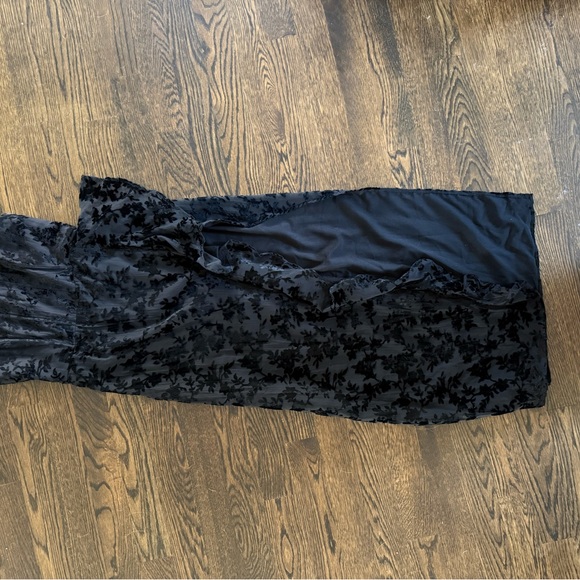 Showpo Black Strapless Velvet Burnout Dress – Elegant Wedding Guest Look - Picture 6 of 8